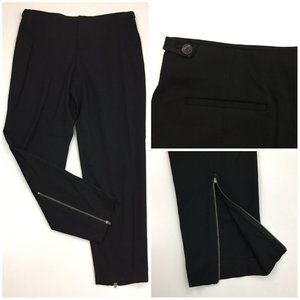 HELMUT LANG Black Wool Blend Zip Back Hem & Pocket Suede Leather Waist Pant